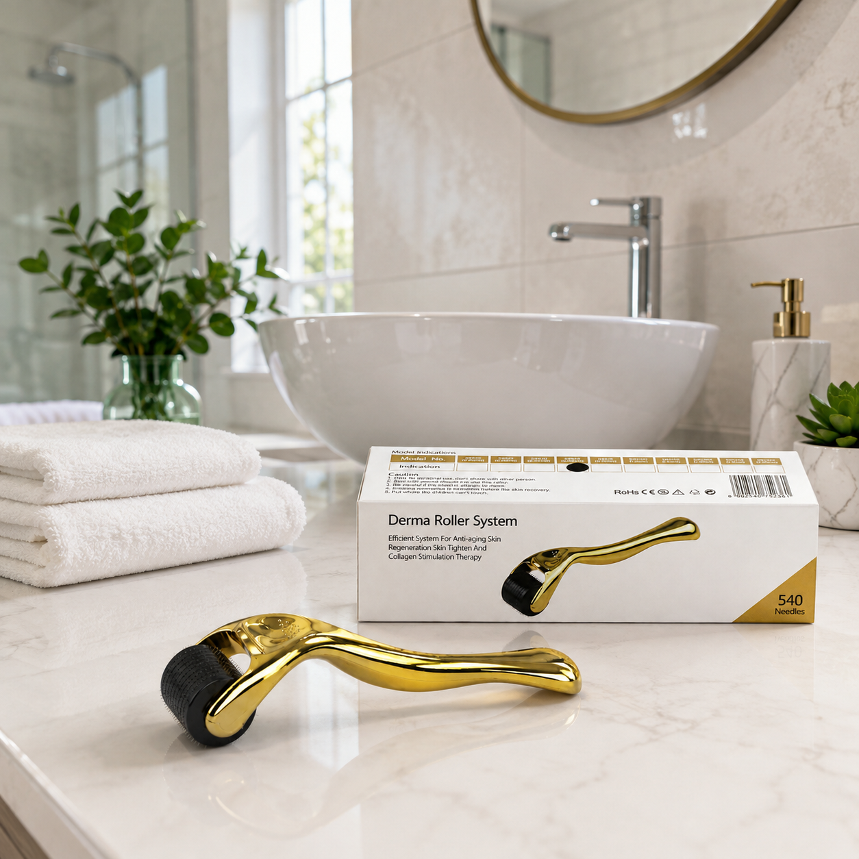 540 Needle Derma Roller System 0.5mm DRS50 – Gold Manual Skincare Roller